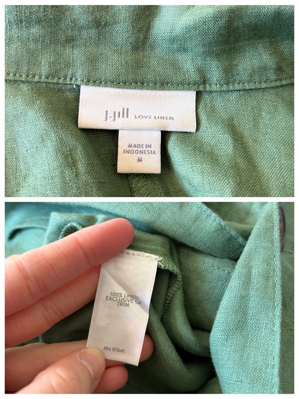 J. Jill Love Linen Green Short Sleeve Wide Leg Button Up Utility Jumpsuit - Picture 3 of 8